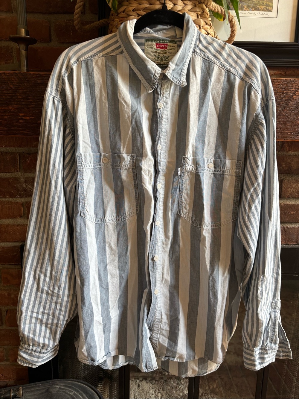 Vintage Levi’s Two Horse Label Striped Cotton Button Front Shirt Size XL